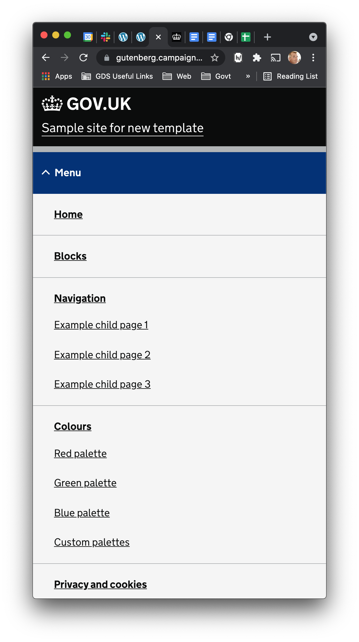 Screenshot of the mobile menu